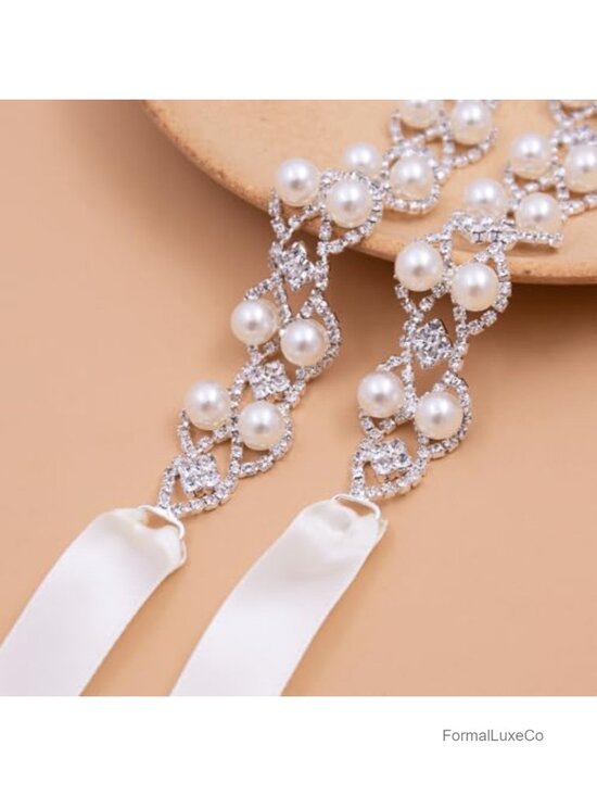 Handmade Pearl Crystal Wedding Belt Sash with Rhinestone main image 4